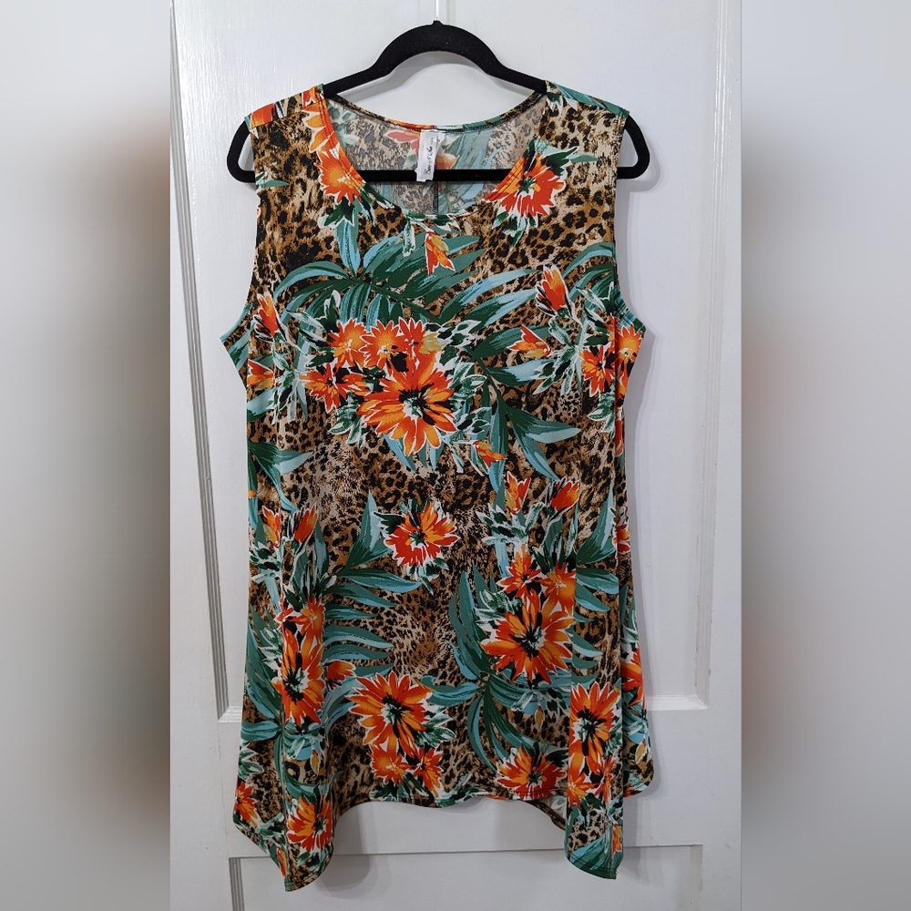 Cheetah Print/Orange Floral Tunic 1X Come N See